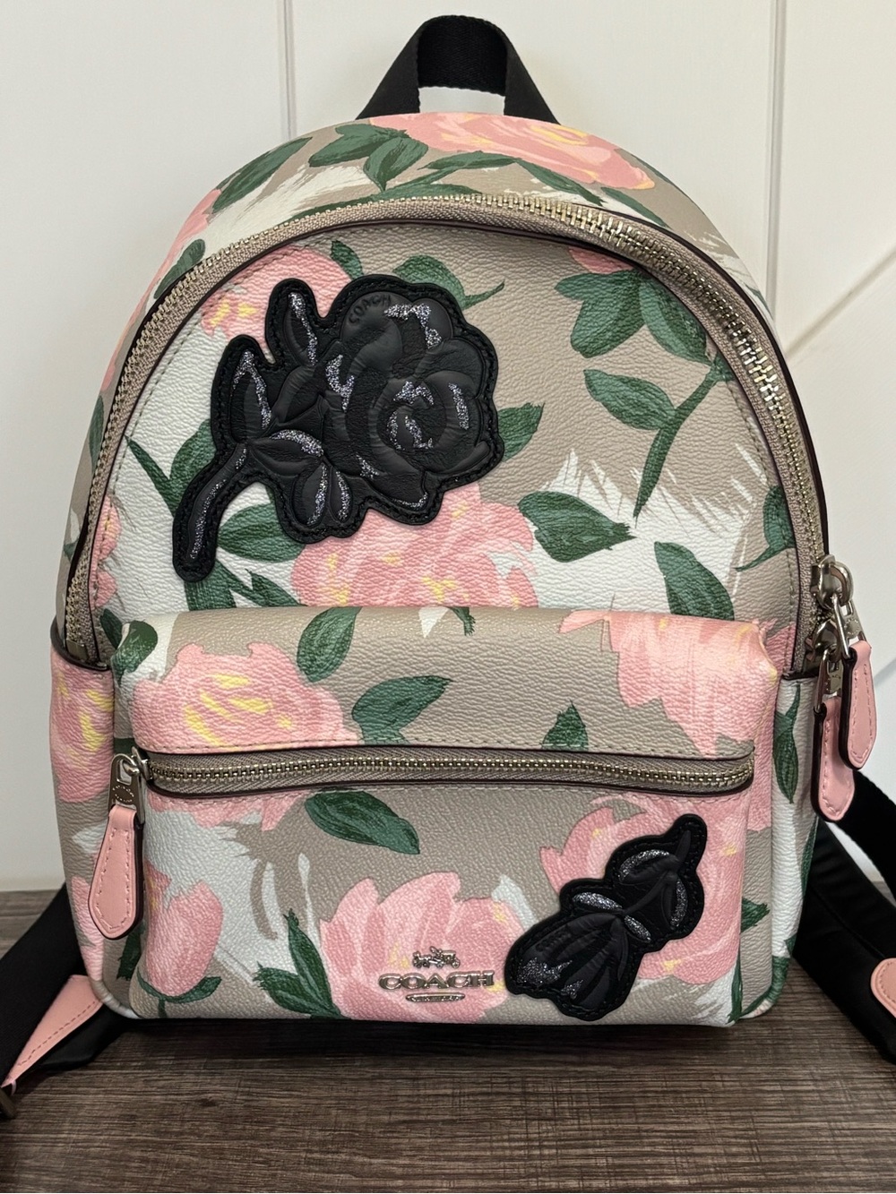 NWOT Coach Mini Charlie Backpack in Camo Rose Floral print